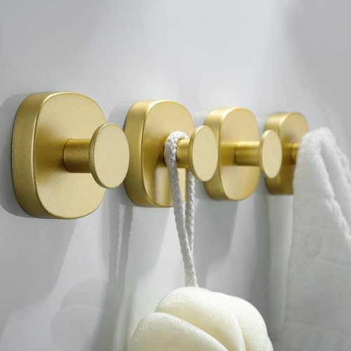 ZUNTO Handtuchhalter Ohne Bohren, 4 Stück Edelstahl Handtuchhalter für Bad & Küche, Vakuum Kleiderhaken - Saugnapf Haken, Bohrfrei, Verstellbar und Wiederverwendbar, Rückstandsfrei, Gold