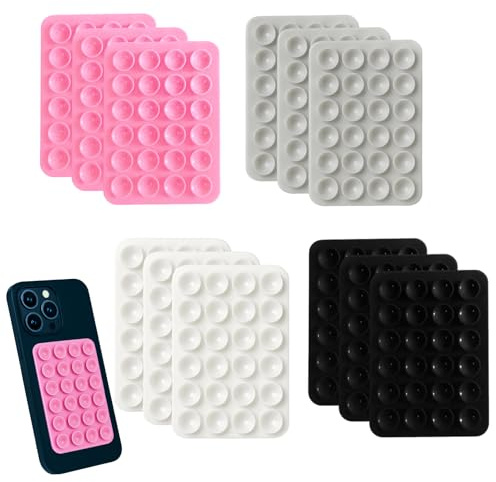 leruiyezs 12 Stück Handy Saugnapf Saugnapf Silikon Saugnapf mit Starker Aufkleber 4 Farben Mehrzweck Selfies Selfies Selfie Saugnapf Glatte Oberfläche zu Hause Büro
