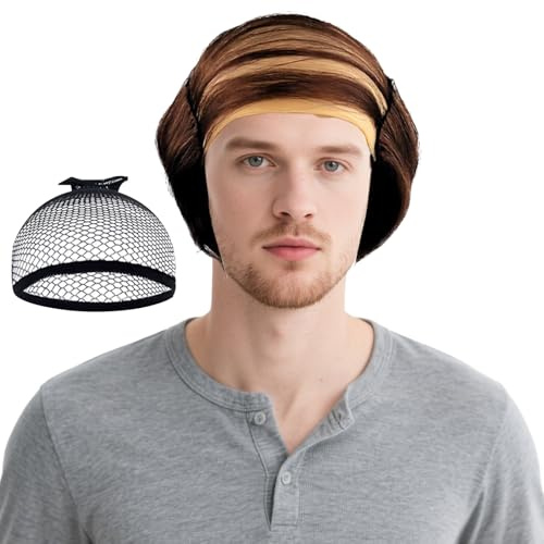 Plipdhy Braun Perücke Männer,Glatze Herrenperücke Latex Halbglatze Perücke,für Halloween Karneval Zubehör Cosplay(Braun)