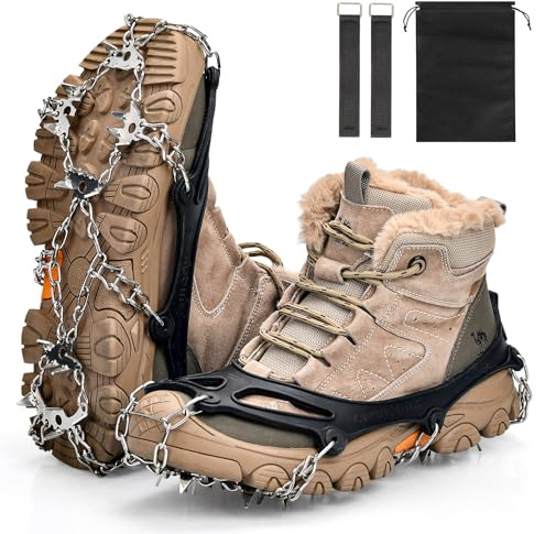 Naxup Steigeisen für Bergschuhe mit 24 Zähne, Spikes für Wanderschuhe,Verdickte Schuhkrallen aus Edelstahl,für Walking, Joggen, Klettern und Wandern (M)