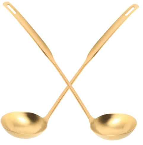 IMIKEYA 2 pièces Louche Acier Inoxydable Dorée Cuillère à Soupe Épaissie pour Hotpot et Bouillons Ustensile de Cuisine Résistant et Élégant