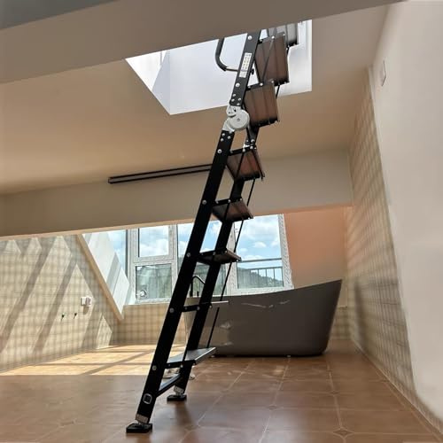 Scala per Soppalco Scala Retrattile da Soffitta per Aperture di Piccole Dimensioni, Scala Retrattile Pieghevole in Alluminio, Gradino di Emergenza per Finestre(12 Steps 3.0-3.2m (118.1-126))