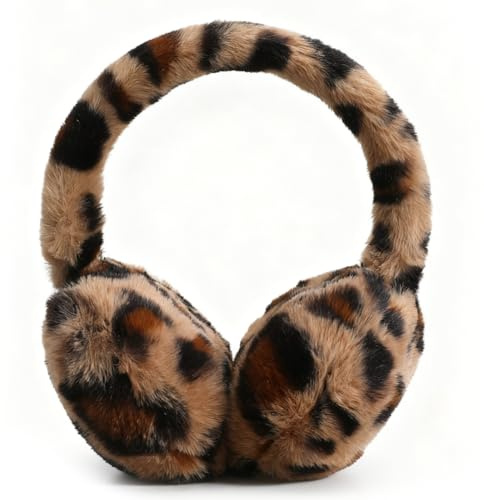 JynxtoyZeal Léopard Peluche Chaud Cache Oreilles, Cache-oreilles à imprimé Léopard,Cache Oreilles en Peluche Pliable, Pattern Fluffy Plush Ear Warmers Earmuffs Soft Padded Earflap Cover