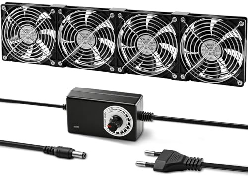 Silkwish 4 x 120mm Gehäuselüfter 12V PC Lüfter mit Geschwindigkeit | 120mm leise Kühllüfter mit Metallgrillschutz, 220V-240V Belüftung Wärmeableitung lüfter für Computer,Server,Router,Schränke
