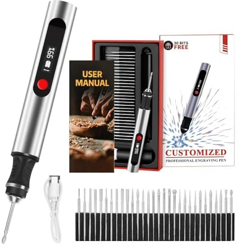 Bolígrafo De Grabado, Kit Completo De Grabado Eléctrico Tenovia, Miniherramienta De Grabado Portátil, Incluye 30 Puntas De Grabado Y 5 Plantillas, Ideal Para Creaciones De Bricolaje En Metal,