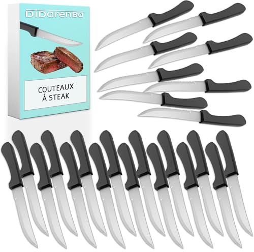 Didarenba Cuchillos carne mesa de acero inoxidable 24 uds – Siempre afilados con filo sierra – Corte sin esfuerzo para bistec y chuletón – Ideales para familias y restaurantes – Aptos lavavajillas