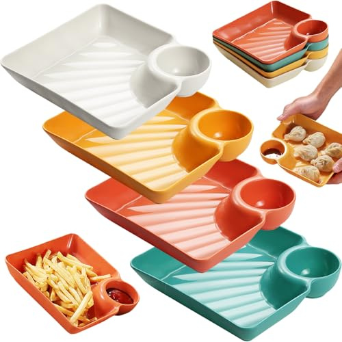 2026 New Sauce Separated Plate,4/8 Pcs Multi-Section Reusable Dip Tray,Japanese Dumpling Plate,Chips And Dip Serving Dish For Appetizer, Taco Salsa, Fruit, Charcuterie,Easy To Clean (4pcs mix)