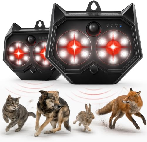 Marderschreck Solar 2er Pack, Marderabwehr, Katzenschreck für Garten, Ultraschall Tierabwehr mit Bewegungsmelder, Blitzlicht, IP65 wasserdicht, Marderschreck Garten, gegen Marder, Fuchs, Waschbär