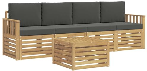 vidaXL Outdoor-Sofagarnitur 5 pcs Weiß und Anthrazit Polyester, Garten Lounge-Sofa, strapazierfähige Außensitzgruppe, modernes Terrassenmöbel, bequemer Wohnbereich
