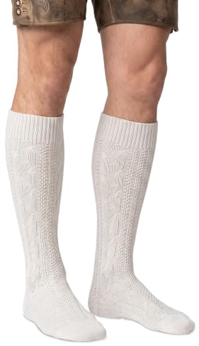 German Wear Trachtensocken klassisch 40cm Lang - Trachten Strümpfe Passend zu kurze Trachtenhosen & Kniebundhosen - Edel gestrickte Socken mit Zopfmuster - aus Baumwolle für Damen & Herren