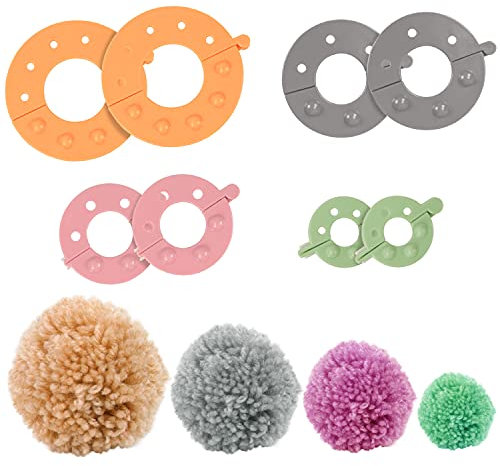 Curtzy Plastik Pompom Maker Set (4Stk) – 4 Größen 3,5/5,5/7/9cm Pompom Maker Wiederverwendbar – DIY Bommel Maker zum Pompoms Basteln Kinder & Erwachsene, Pompon Maker Puschel Basteln mit Wolle & Garn