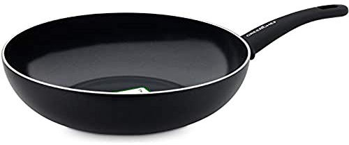 GreenChef Diamond Wok Antiaderente in Alluminio Forgiato con Rivestimento in Ceramica, Adatto a Tutti i Tipi di Fornelli, Induzione, Forno e Lavastoviglie, 28 cm, Nero