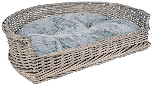 UNUS Hundsäng, hundkorg, hundkorg av pil L med kudde, grå för stora och små hundar, 82,5 x 60 x 20 cm