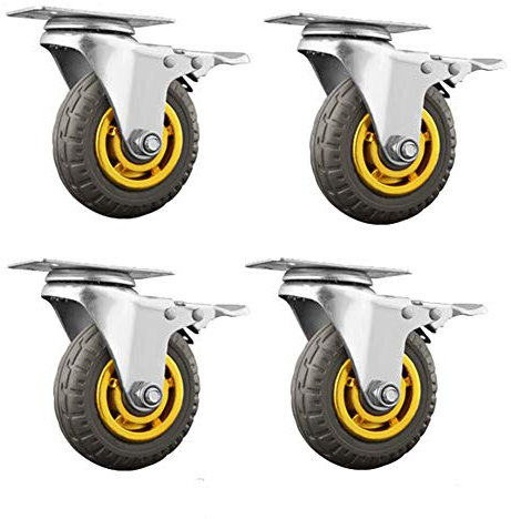 Casters 4Lenkrollen mit Deckplatte, Bockrollen mit Bremsen, Wagenersatzrollen für Hartholzböden, Teppiche, Laminate, Tragfähigkeit 300kg, 4St