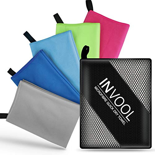 Invool Microfiber Towel, 50X100cm 5 colours with carry bag - Quick Dry Towel for Travel, Camping, Fitness, Beach, Vacation, Fast Drying and Absorbent (Gray)