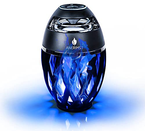 ANERIMST Enceinte Bluetooth LED Blue Flame Ambience Lantern avec son stéréo, haut-parleur portable sans fil, BassUp exclusif, lampe de table pour iPhone Android (bleu)