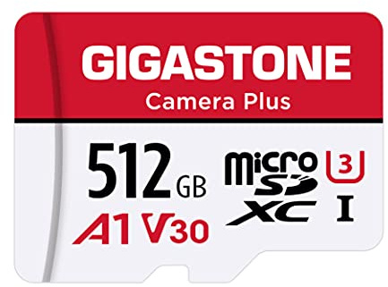 Gigastone Kamera Plus 512GB MicroSDXC Speicherkarte + SD Adapter, für Action-Kamera Drohne und Tablet, Lesegeschwindigkeit bis zu 100MB/s, Full HD-Videoaufnahme, A1 U3 Klasse 10 Micro SD Karte UHS-I