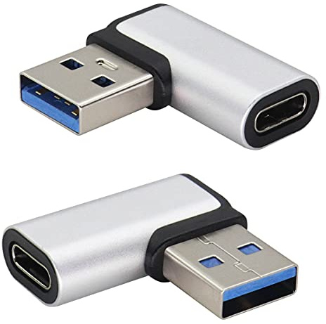 AAOTOKK Adaptateur à Angle Droit 90 Degrés USB 3.0 A Mâle vers USB Type C Femelle(OTG) pour PC,Ordinateur Portable,Banque d'alimentation,Autres Appareils USB et Type C 2Pack (Right-Silver)