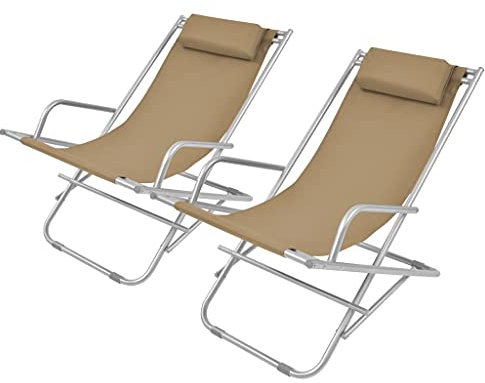 TEWTX7 2 STK Sonnenliegen mit Gepolsterter Kopfstütze, Relaxliege, Camping Liege, Klappstuhl Gartenliege mit Kippfunktion, Pulverbeschichteter Stahlrahmen, 69 x 61 x 94 cm