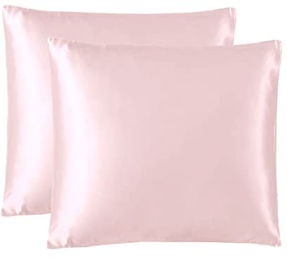 THXSILK Seidenkopfkissenbezüge 2er Set aus Seide 25 Momme, 100% Maulbeerseide Kissenbezüge mit Reißverschluss für Haarpflege, Rosa, 80x80cm