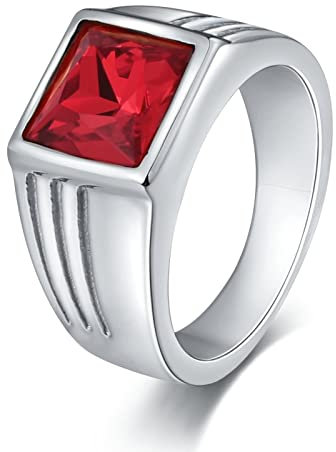 Banemi Schmuck Ring Herren, Edelstahl Herren Ring Personalisieren Rot Rechteckig Zirkonia Valentinstag Mann Jungenring Größe 65 (20.7)