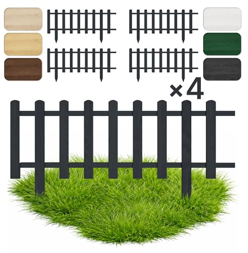 Floranica 4 Stk. Beeteinfassung Steckzaun Zierzaun 20 cm x 100 cm Anthrazit Gartenzaun aus Holz Dekozaun Lattenzaun Rasenkante imprägniert Umzäunung für Garten Wege Beeten