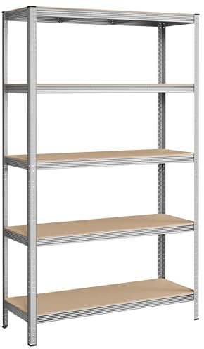 SONGMICS Estantería Pesada de 5 Niveles, Estantería de Acero, Montaje Rápido, Garaje, Almacén, Trastero, Carga de 750 kg, 60 x 120 x 200 cm, Plata GLR060E01