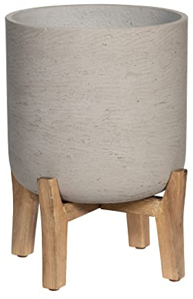 Finestgreen Charlie Feet Low | Handgefertigtes Pflanzgefäß auf Holzfüßen (M Ø:21 H:25,5 cm, Grau) | Pottery Pots