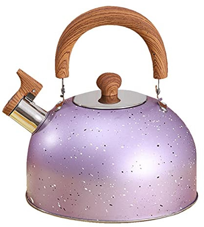 Amesor Hervidor Acero Inoxidable 2 L con Mango Grano Madera Anti-escaldado - Hervidor Agua para Fogón - Acero Inoxidable con Silbato para Cocina Inducción G-as Stove