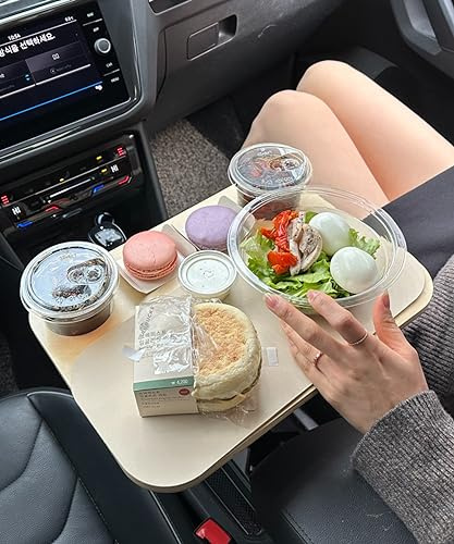 2-in-1-Drive-Thru-Tablett: Auto-Essenstablett, hölzerne Autotabletts zum Essen im geparkten Auto, Auto-Schreibtisch für Laptop, Auto-Getränkehalter-Tablett für Autofahrten
