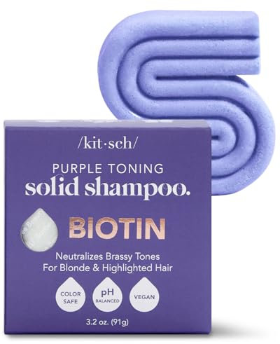 Kitsch Barre de shampooing violet 91 g - Pour cheveux blonds et colorés - Barre de shampooing solide à la biotine - Renforce et neutralise les tons cuivrés - Végétalien, sans silicone et sans sulfate