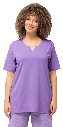 Ulla Popken T-Shirt dal Taglio Svasato con Scollo a Tunica e Mezze Maniche 807259