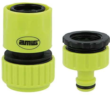Amig - Kit di Connettori per Tubi | 2 Componenti | Raccordo Rapido da 3/4 e Adattatore Riduttore per Rubinetto da 3/4 | Accessori Ideali per il Giardinaggio | Plastica ABS | Verde Pistacchio