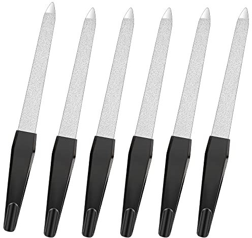 6 Stück Schwert Nagelfeile für Naturnägel Profi Metall Nagelfeile Maniküre Nagelfeilen Set Schwarz Doppelseitige Nagelfeile mit rutschfestem Griff Fingernägel Zehennagel