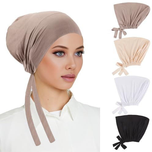 XEPST 4 st Hijab underkeps för kvinnor, islamisk muslimsk under hijab keps undersjal knytbar stängning modal hijabs kepsar inre undersjal underkeps turban huvudomslag för kvinnor kemo sovmössa, set 3