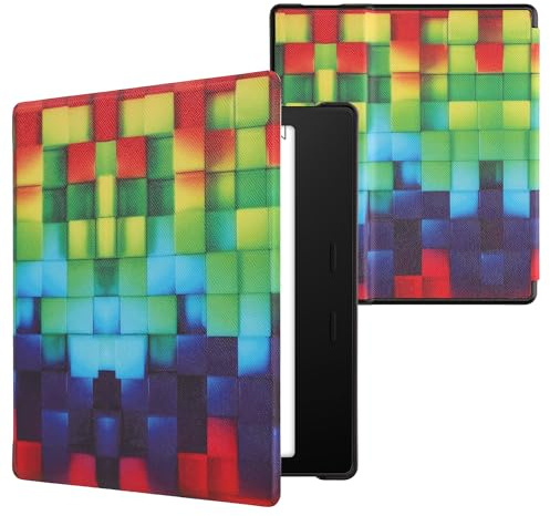 kwmobile Klapphülle kompatibel mit Amazon Kindle Oasis 10. Generation Hülle - eReader Case - Regenbogen Würfel Mehrfarbig Grün Blau