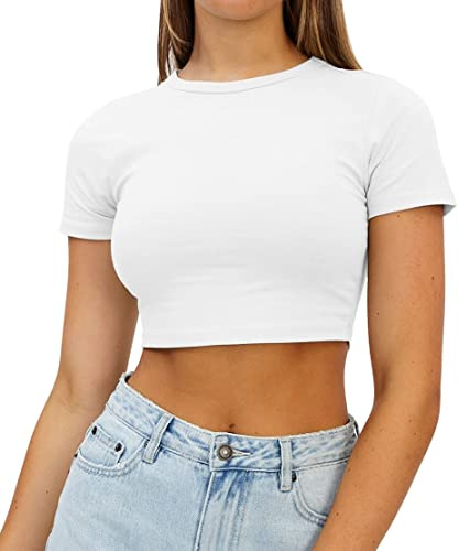 AirMood Camiseta de verano para mujer, manga corta, informal, recortada