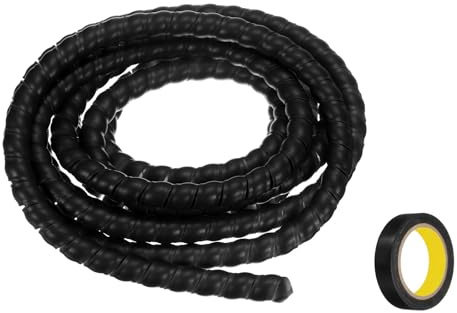 sourcing map Spiral Cable Wrap 9.8ft/3.0M 12mm Cable Management Sleeve PP Insulation Cord Organizer for Computer Wire Power Cable Gas Pipe Black with Tape