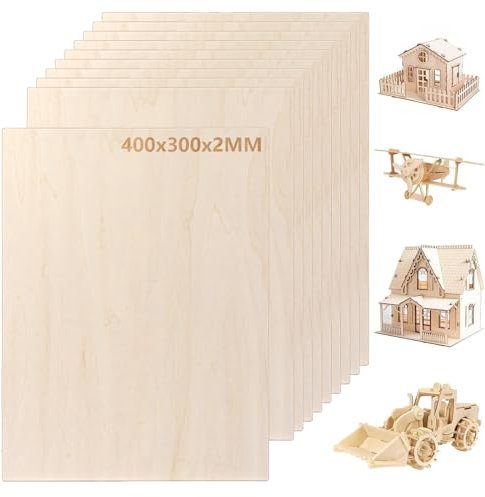 FWEEK 10 Stück Sperrholzplatte 2mm, 400x300mm A3 Sperrholz-Platten, Linde Sperrholz Sperrholz 2mm Unfertige Sperrholzplatte für DIY Holzarbeiten, Laserbearbeitung, Modellbau, Gemälde