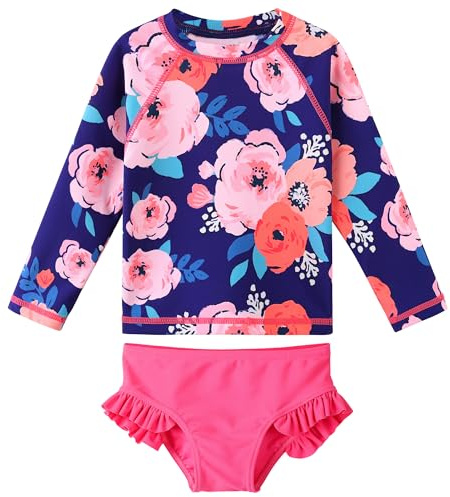 XFGIRLS Pantalon De Groupe Deux Pièces Maillot de Bain Manches Courtes Protection UV pour Filles de 6Mois à 6Ans