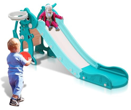 Jayseuw Scivolo pieghevole 4 in 1 per bambini, con cestino da basket, scivolo per interni da 1 anno, scivolo per bambini per interni ed esterni, colore verde