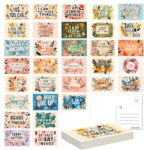 SHOXREM Inspirational Motivating Postcard Set, Positive Affirmations Collage Collection Wall Decoration, Daily Mindfulness for Women, 6 W x 4 H, 32-Count