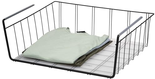 eluno Maxi-Schrankkorb, Hängekorb inklusive Einlegeboden und Kratzschutz, großer Kleiderschrank Organizer für extra Staufläche, geeignet für Schränke, Speisekammer, Regale, Badezimmer, 61 cm (Schwarz)