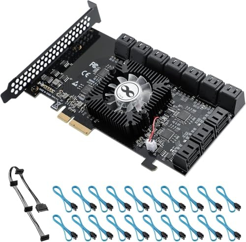 YABOANG PCI-E4X SATA-Karte 20 Ports, PCI Express SATA-Controller-Erweiterungskarte, 6 GB SATA 3.0 PCIe-Karte ohne Raid, Booten als Systemfestplatte, unterstützt HDD oder SSD.