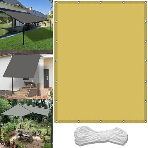 Segeltuch mit ösen 1.8 x 4.5 m Wasserdicht Sonnenschutz Balkon Reißfest UV-Schutz nach Mass Polyestergewebe Mit Seil Sonnenschutz Markise für Pool und glasdach, Creme Farben