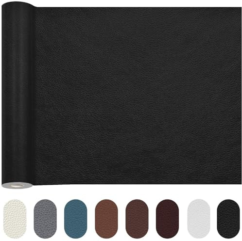 TOJUNE Kunstleder Selbstklebend, Leder Patch Reparaturset 40 X 200 cm | Meterware Selbstklebende Lederflicken für Couch, Autositz Sofa, Jacken, Möbel Reparatur und Renovierung (Schwarz)
