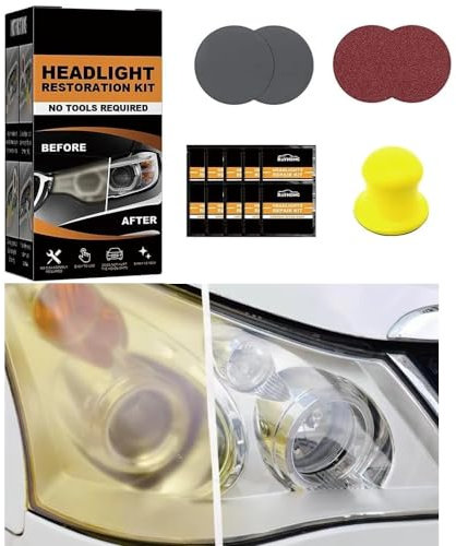Rinnova Fari Auto Kit di Riparazione Fari per Ripristino Fanali Kit Lucida Fari per Riparazione di Ingiallimento/Graffi/Sfocatura/Crepe per Auto o Moto, Kit rinnova fari Auto Completo (1 Set)