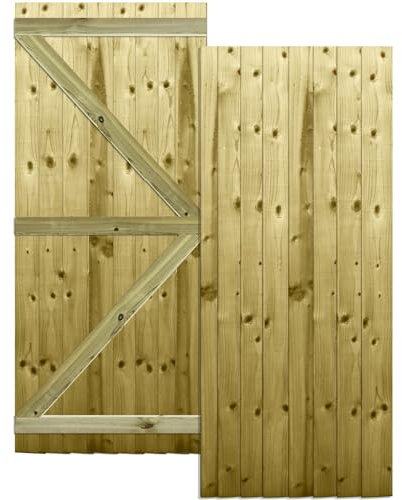 Flat Top Wooden Garden Gate 6x2.5ft - Feather Edge Semi-Braced Treated Timber Door, H:6ft x W:2.5ft Ideal for Outdoor Pathway Home Access (High: 180cm x Wide: 75cm)