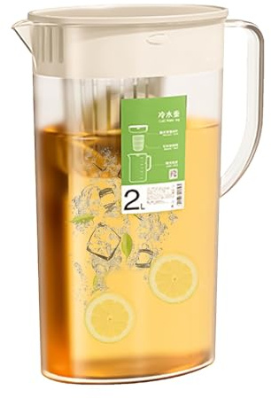 Karaffe Mit Fruchteinsatz 2L Kühlschrankkrug Wasserkaraffe Mit Deckel Wasserkrug Für Heiß Kaltsaft Tee Eisteekrug Getränkebehälter Für Limonade Kunststoff Wasserkrug Mit Griff Für Tee, Säfte, Milch