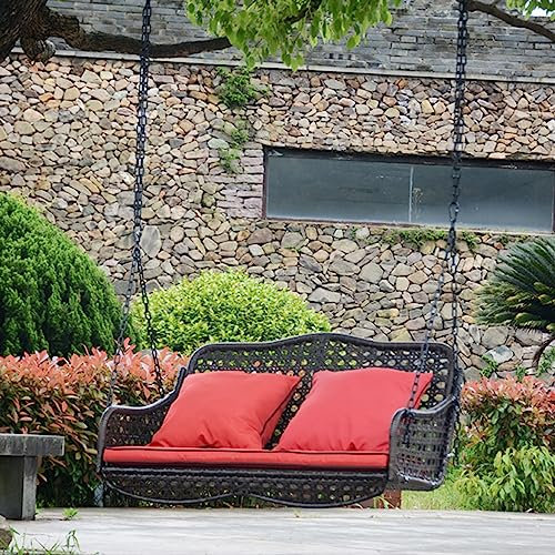 Dondolo sospeso con catene, sedia a dondolo in rattan per 2-3 persone con cuscini, altalena resistente per giardino, prato e terrazza